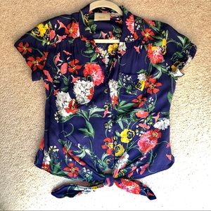Tie front floral button down blouse: Maeve